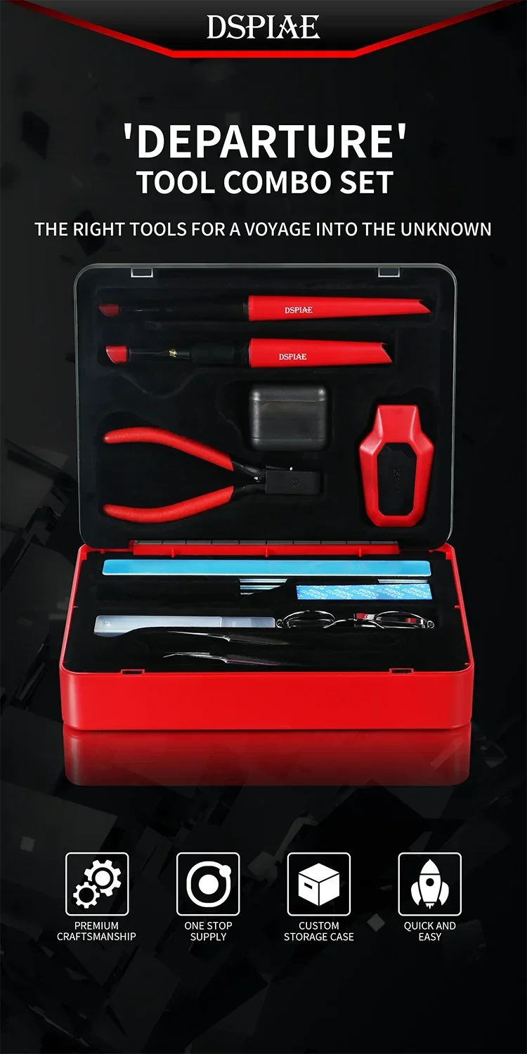 DSPIAE TC-S01 Novice Model Kit Assembly and Production Beginner Tool Set with Tool Box Scissors Pencil Knives Sandpaper DIY