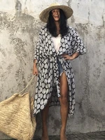 Bikini Cover Ups for Swimwear Women Printed Beach Kimono Self Belted Loose Wrap Beachwear Bathing Suit Dropshipping 22 Colors