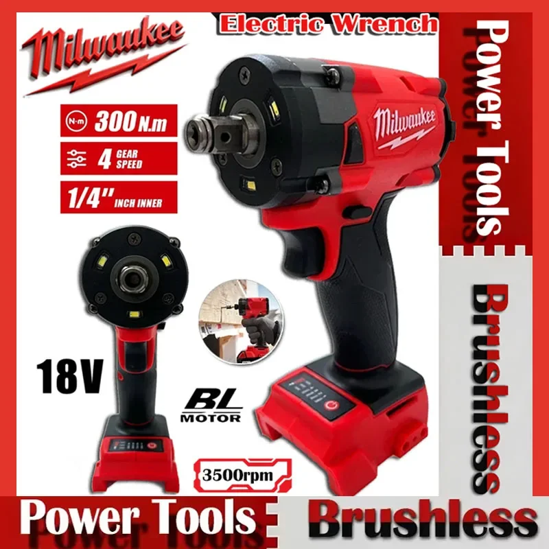 Milwaukee 1/2'' Brushless Cordless Electric Wrench Impact Drill Rechargeable for Car Truck Repair Screwdriver Battery Tools 1
