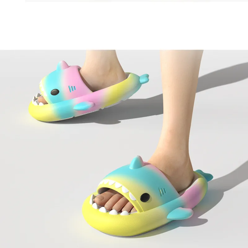 

Summer Rainbow Cartoon Children Outdoor Inflatable Cushion Thick-soled Inflatable Cute Flat-heeled Beach Shark kids Slippers