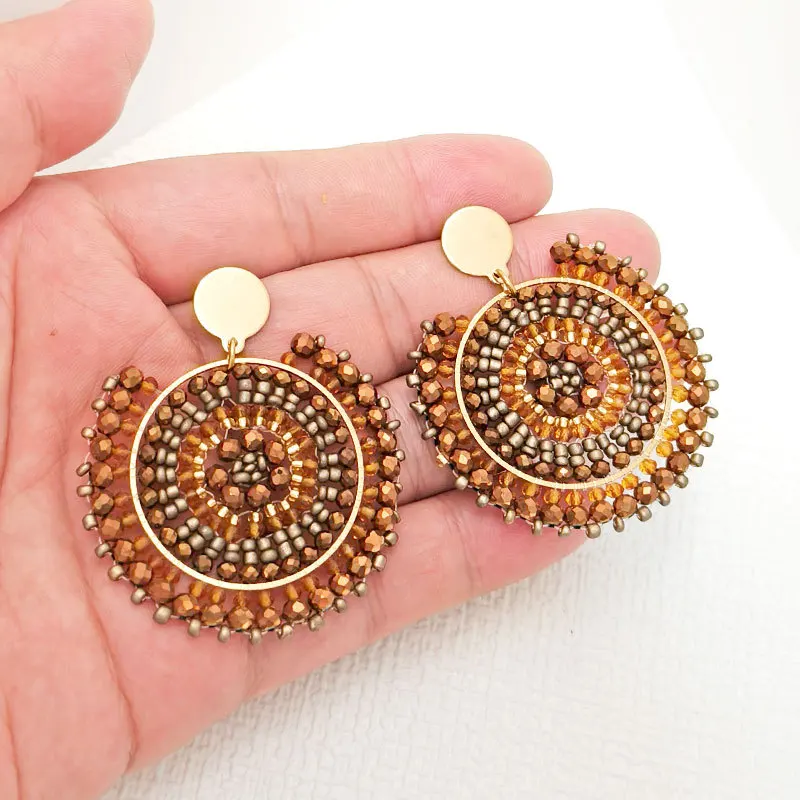 

Женские серьги с кристаллами круглой формы, оригинальные модные серьги ручной вязки из сплава в богемном стиле