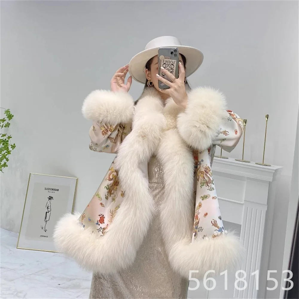 

Накидка с Фениксом и лисьим мехом в китайском стиле костюм Тан Ретро утолщенный меховой китайский женский зимний накидка