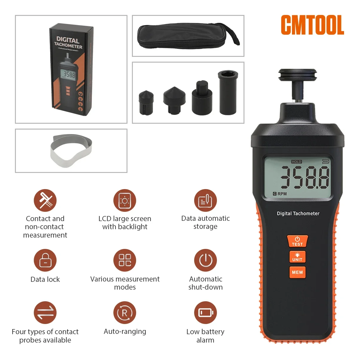 CMTOOL Digital Handheld Line Speed Meter Contact Laser RPM Tachometer