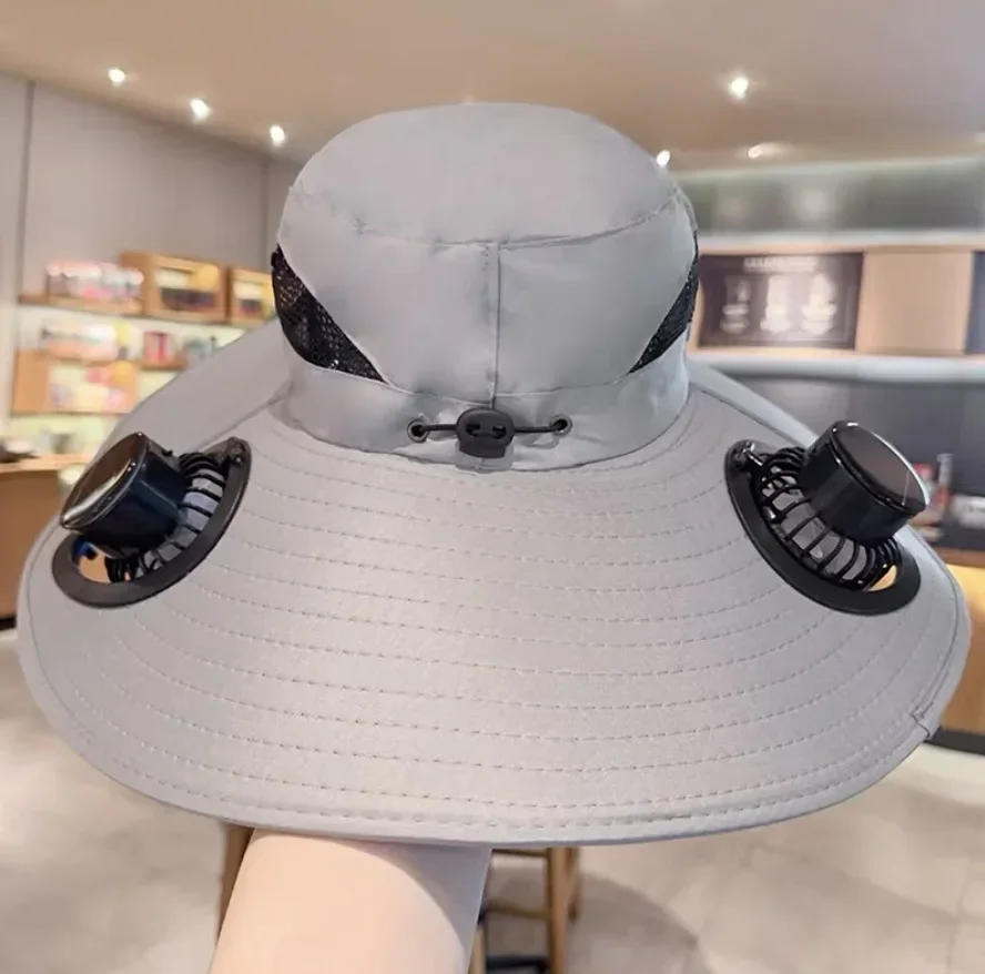 Large Quick Dry Bucket Hat with Solar Fan - USB Charging Sun Hat for Outdoor Activities