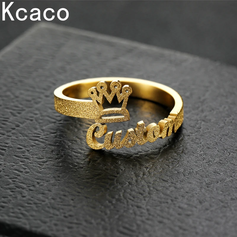 Customized Stainless Steel Frosted Baby Name Ring 3mm Personalized Letter Crown Rings Jewelry Gift For Women Men Lovers