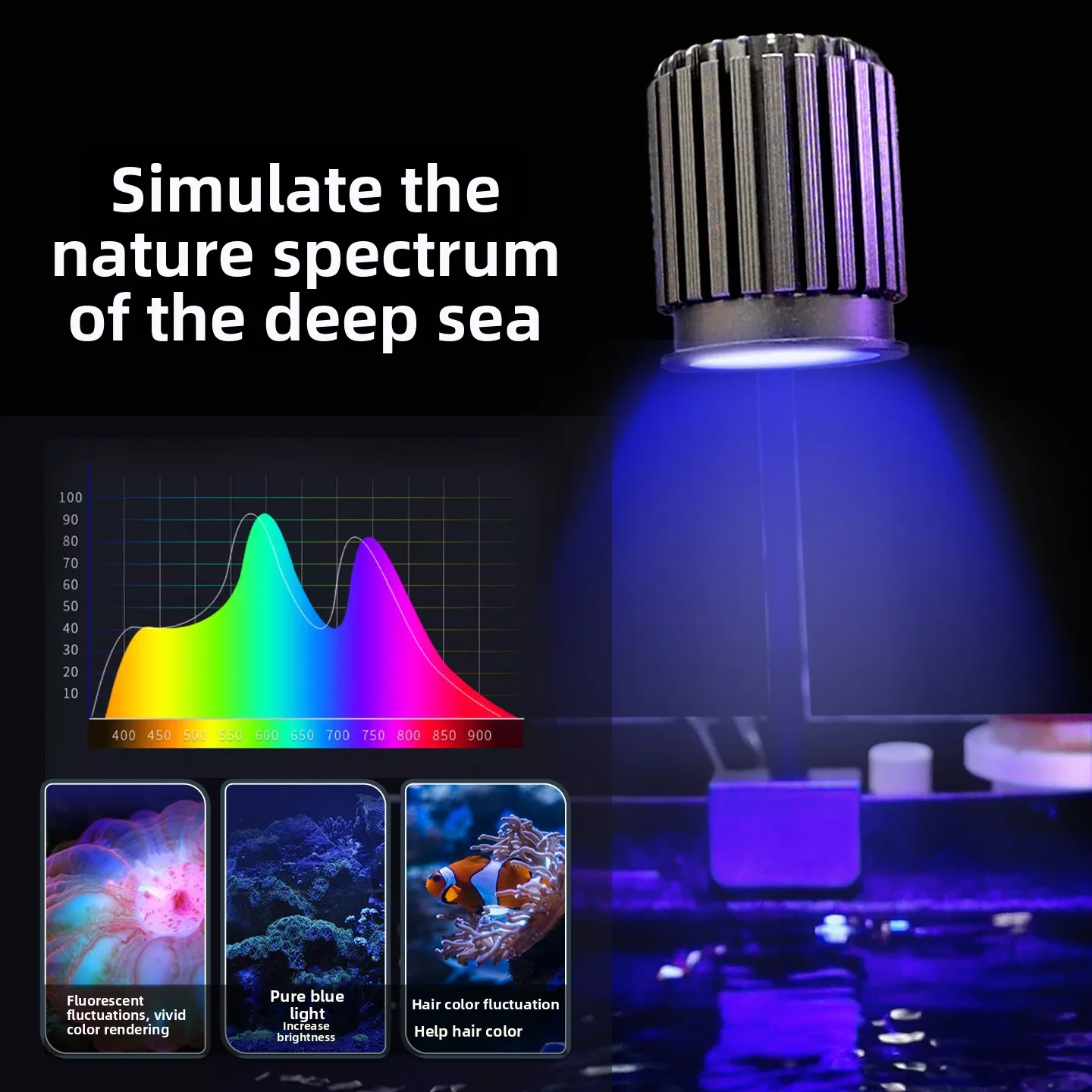 Lámpara de coral inteligente espectral de aguas profundas con lente resaltada de proteína fluorescente excitada por UV