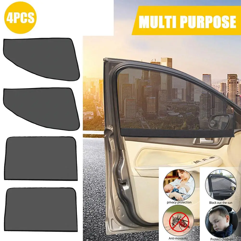 4 Pcs Car Window Screen Sun Shade Side Mesh Screen Auto Uv Protect Curtain Side Car Sunshade
