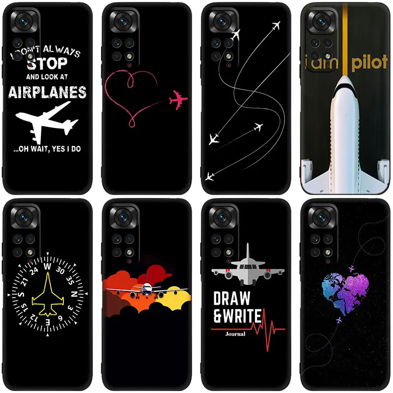Aereo Fly Travel Pilot Plane Custodia Nera Per Telefono Per Xiaomi Redmi Note 12 + 11 11S 11T 11E 10 10T 5G 10S 9S 9 8T 7 6 Pro Cover