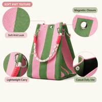 Mini sac fourre-tout en tricot style coréen pour femme, sac à main en crochet rayé, sac à bandoulière léger pour l'été, pour les vacances 4