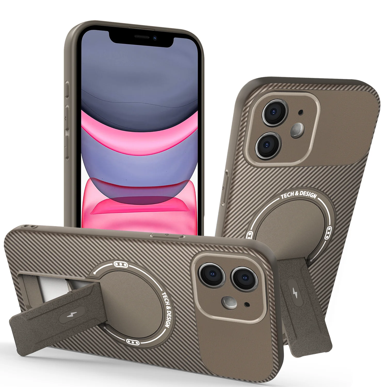 Magnetic Stand Carbon Fiber Case with Magsafe Compatibility and Wireless Charging Cover