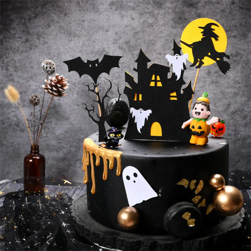 

Halloween Dessert Decoration Plugin Witch Ghost House Castle Pumpkin Spider Bat Cake Decoration Cake Toppers Party Supplies