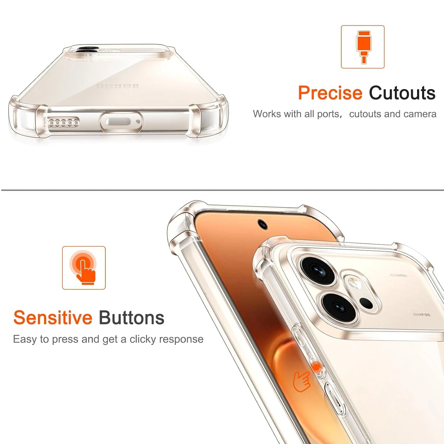 Shockproof Transparent TPU Case with Protective Back Shell and Frame