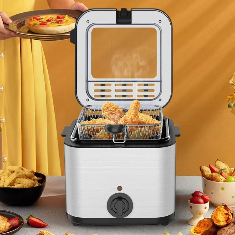 220V/1000W Integrated Self-heating Electric Fryer French Fries Machine You Tiao Machine 2.5L Household Stainless Steel Fryer 3