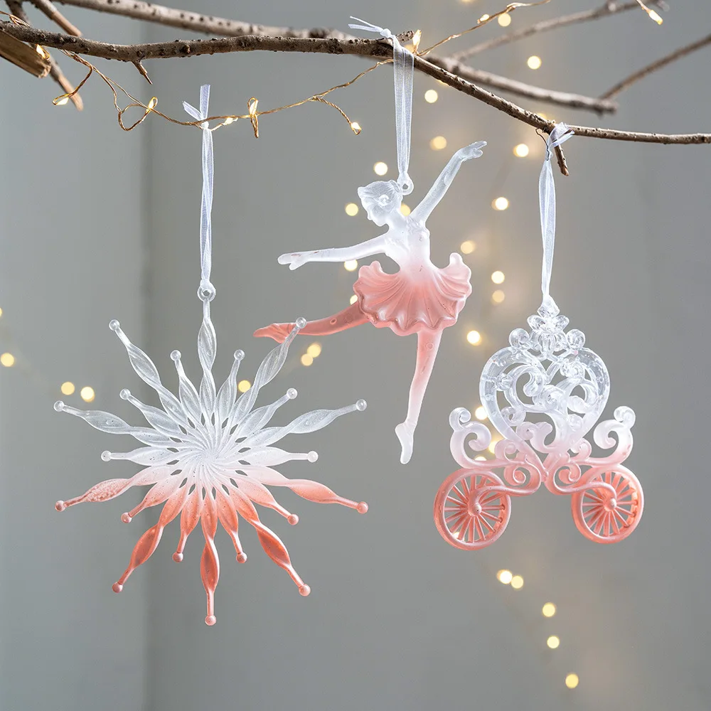 Snowflake Icicle Christmas Pendants Crystal Acrylic Christmas Tree Ornaments 2026 Happy New Year Home Decor Hanging Pendant