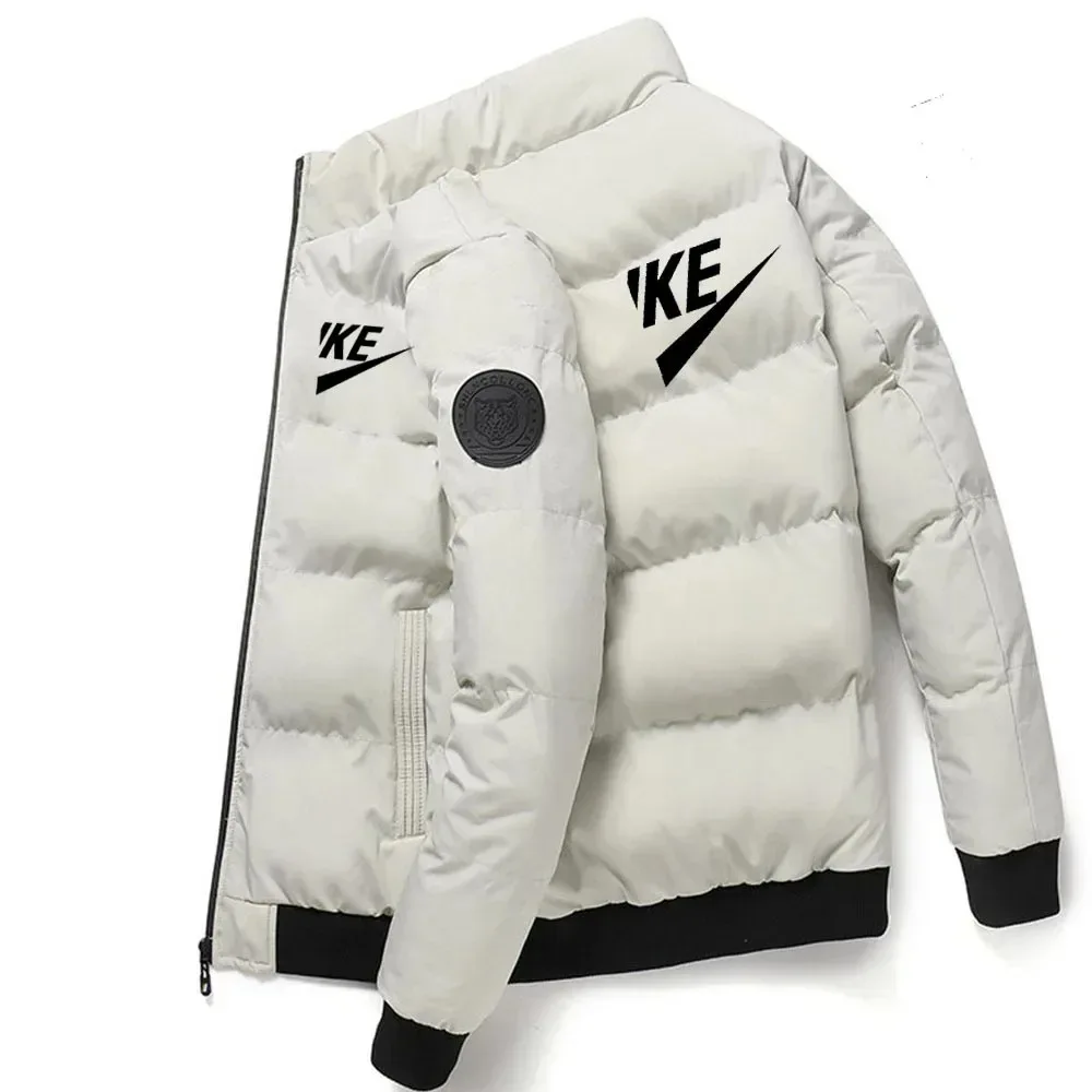 Cotton Jacket Men's Warm Printed Cotton Lined Jacket Casual Windproof Jacket With Zipper High Neck Slim Fall And Winter