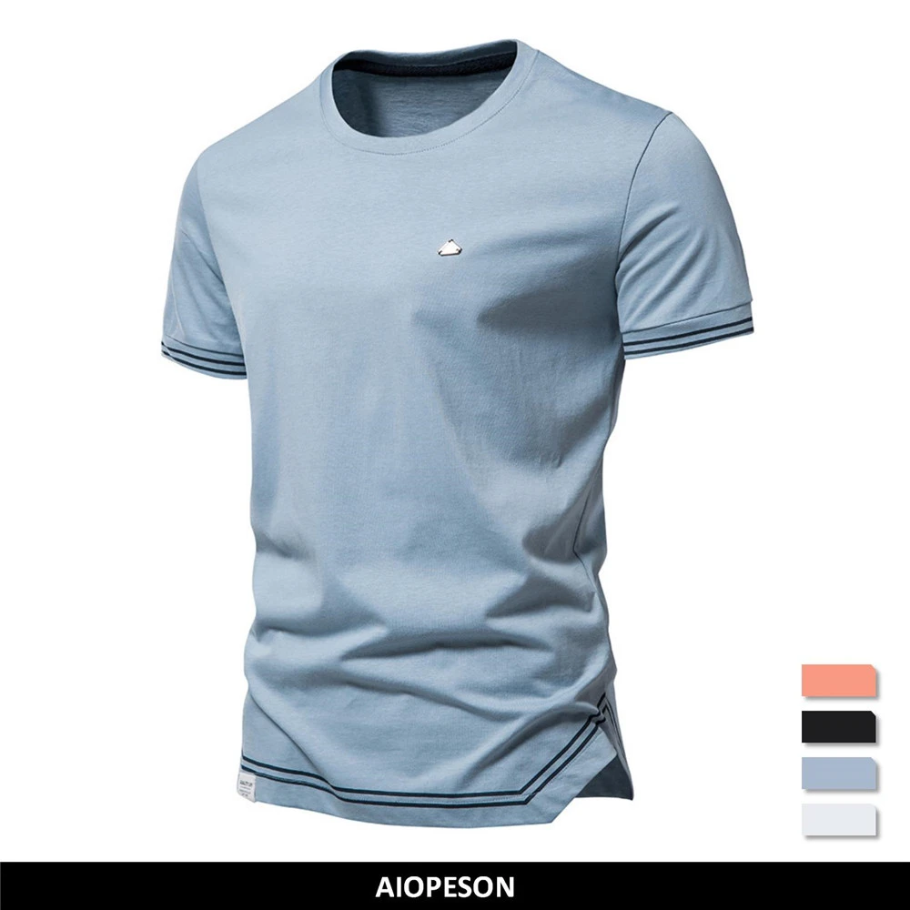 AIOPESON Camiseta clásica de algodón 100% para hombre, ropa deportiva informal ajustada de manga corta cuello redondo, ropa de verano| | - AliExpress