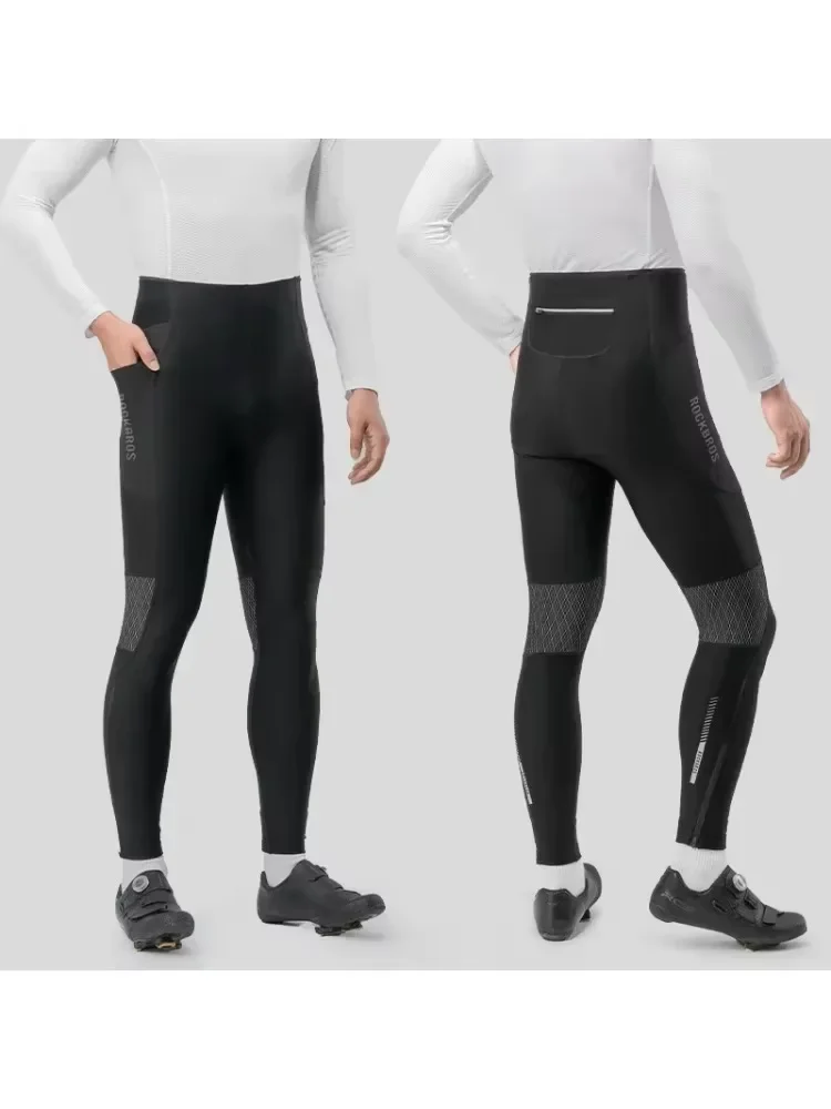 ROCKBROS Warm Cycling Pants Outdoor Windproof Tights Leggings Fleece Winter Breathable Bike Long Pants with Pockets EUR Size