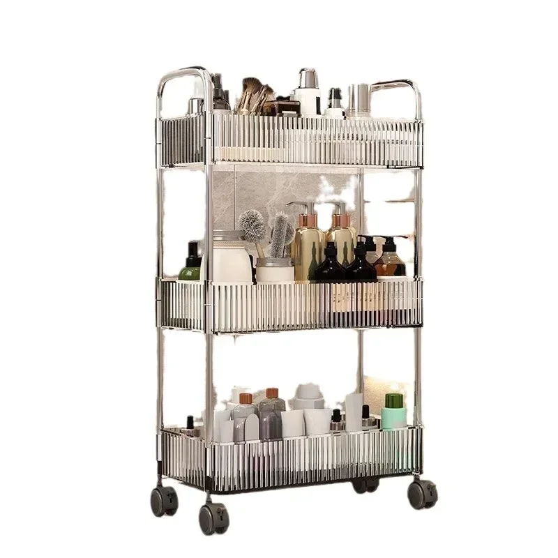New acrylic transparent trolley with wheels, bathroom, bathroom, shelf, living room, Nordic style floor storage rack 5