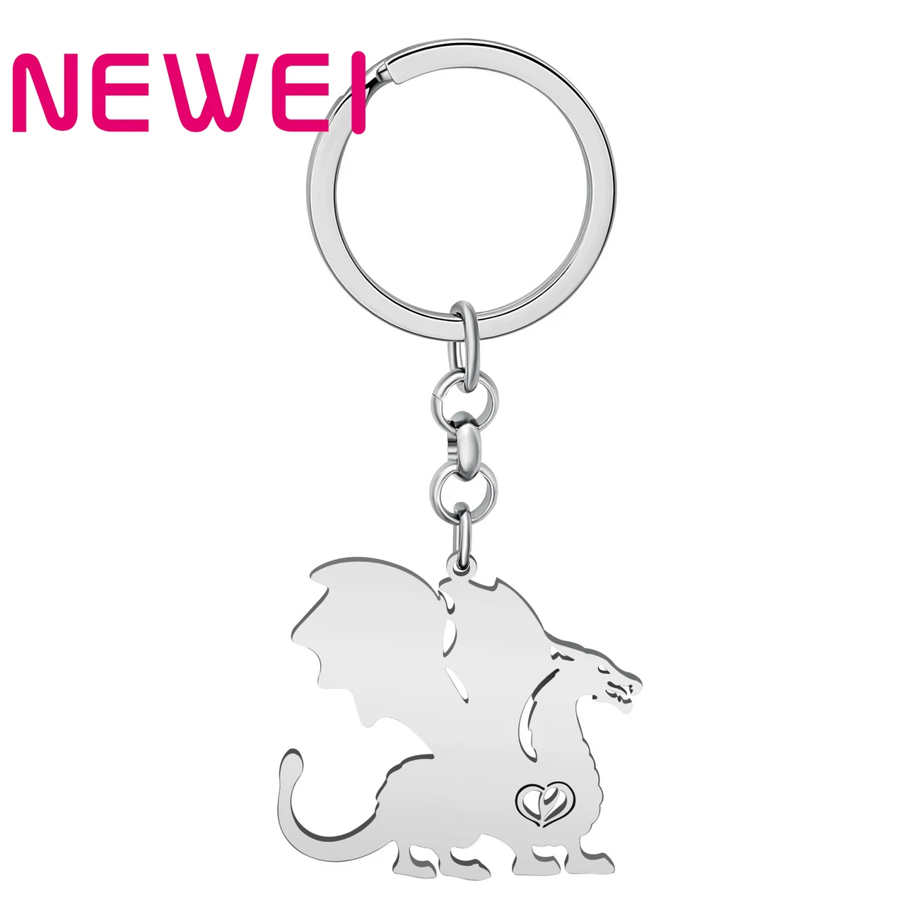 

NEWEI Stainless Steel Silver-plated Roaring Dinosaur Dragon Key Chains Pendant Keychains Charm Jewelry For Women Teens Gift
