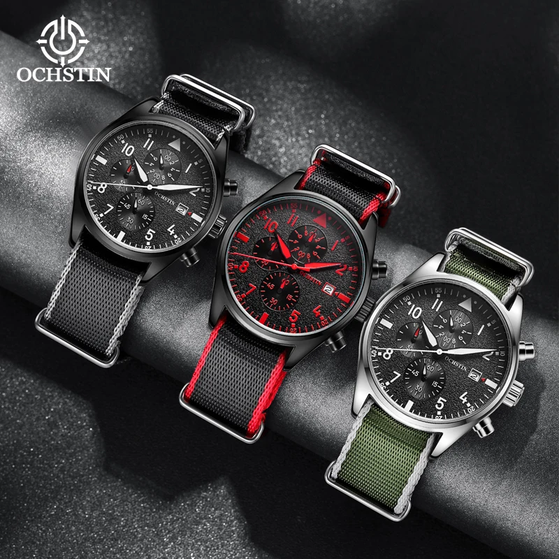 ochstin casual simple creative nylon series multi-function quartz movement hot models 2024 men's quartz watches