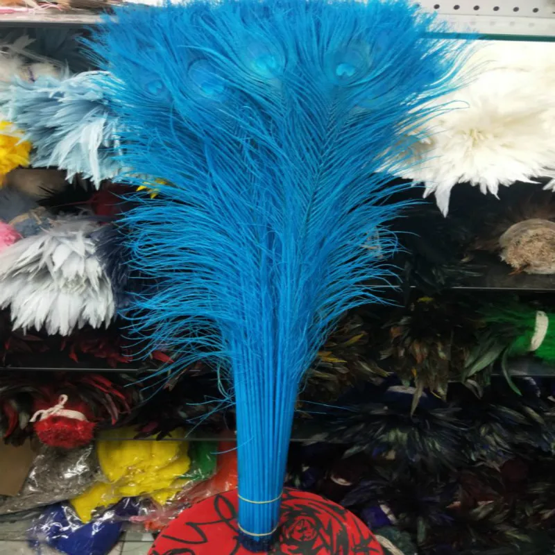 

wholesale high quality 100pcs Rare natural peacock feather 80-90cm / 32-36inch decorative diy Lake blue