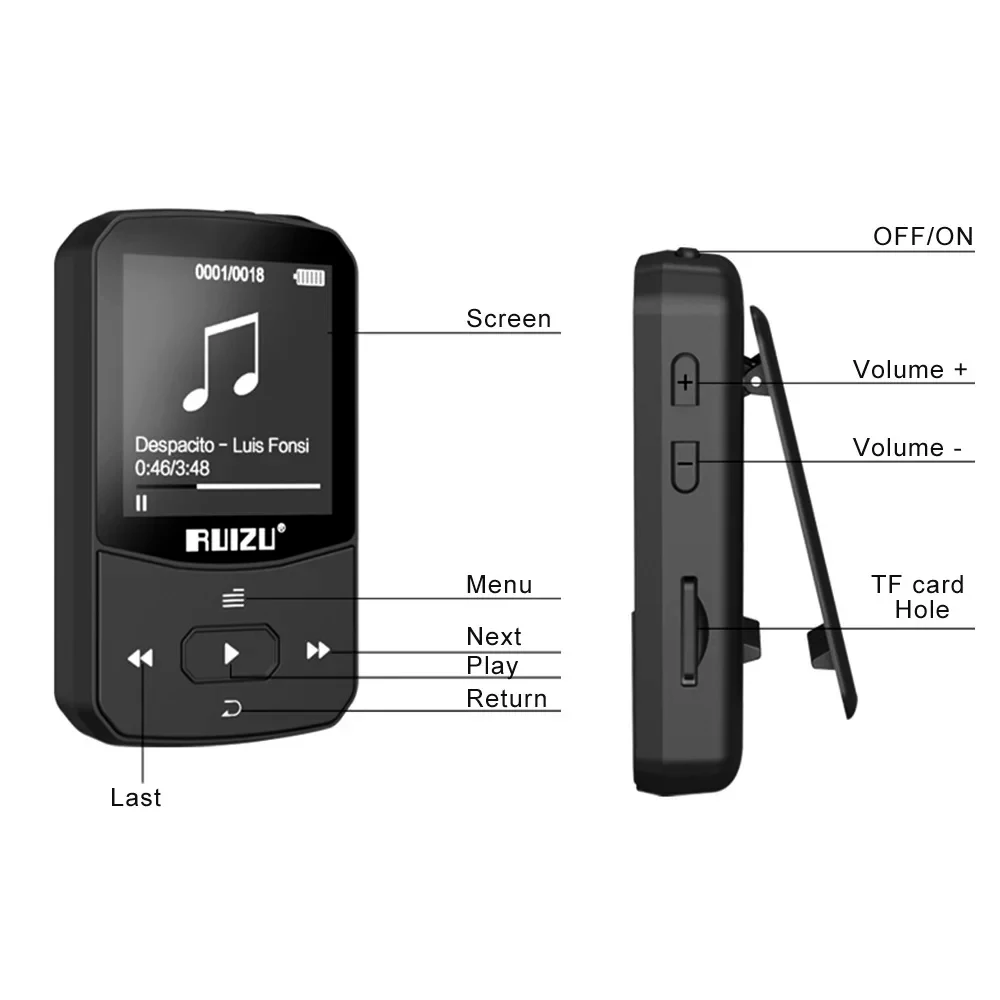 Player RUIZU X52 MP3 Player Bluetooth Tragbarer Clip Sportmusik Walkman