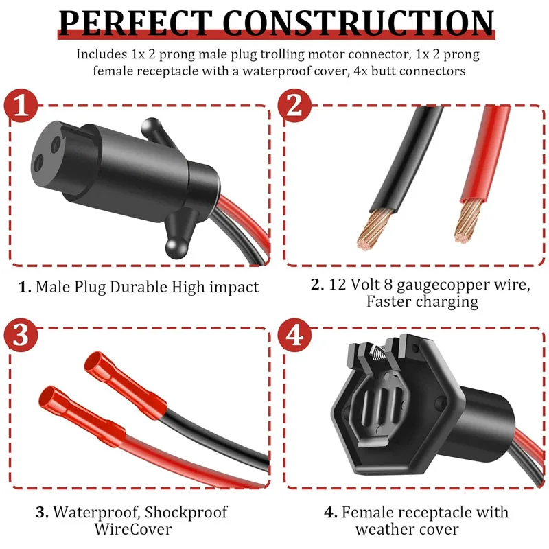 T-H Marine Complete Trolling Motors Pactrade Marine Trolling Motor Plug & Socket Set - 12V 2-Wire 10 Gauge - Boat Electrical Pactrade Marine 12V 2-wire 10 Gauge Plug And Socket Set