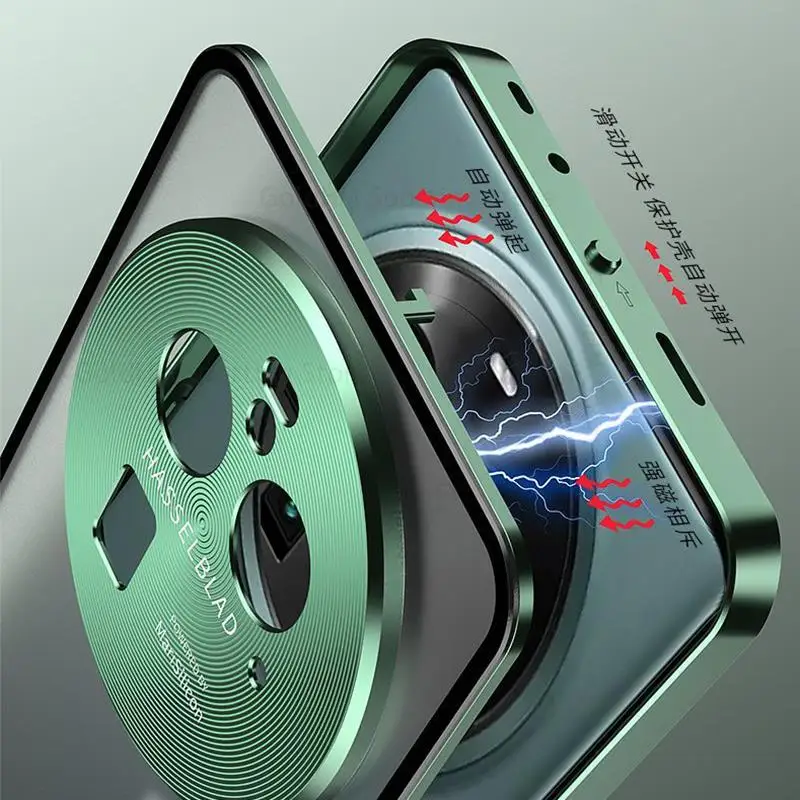 Tempered Glass Phone Magnetic Case Capa For Oppo Find X6 Pro Aluminium Alloy Bumper Lock Magnet Metal Lens Cover For Find X6 Pro