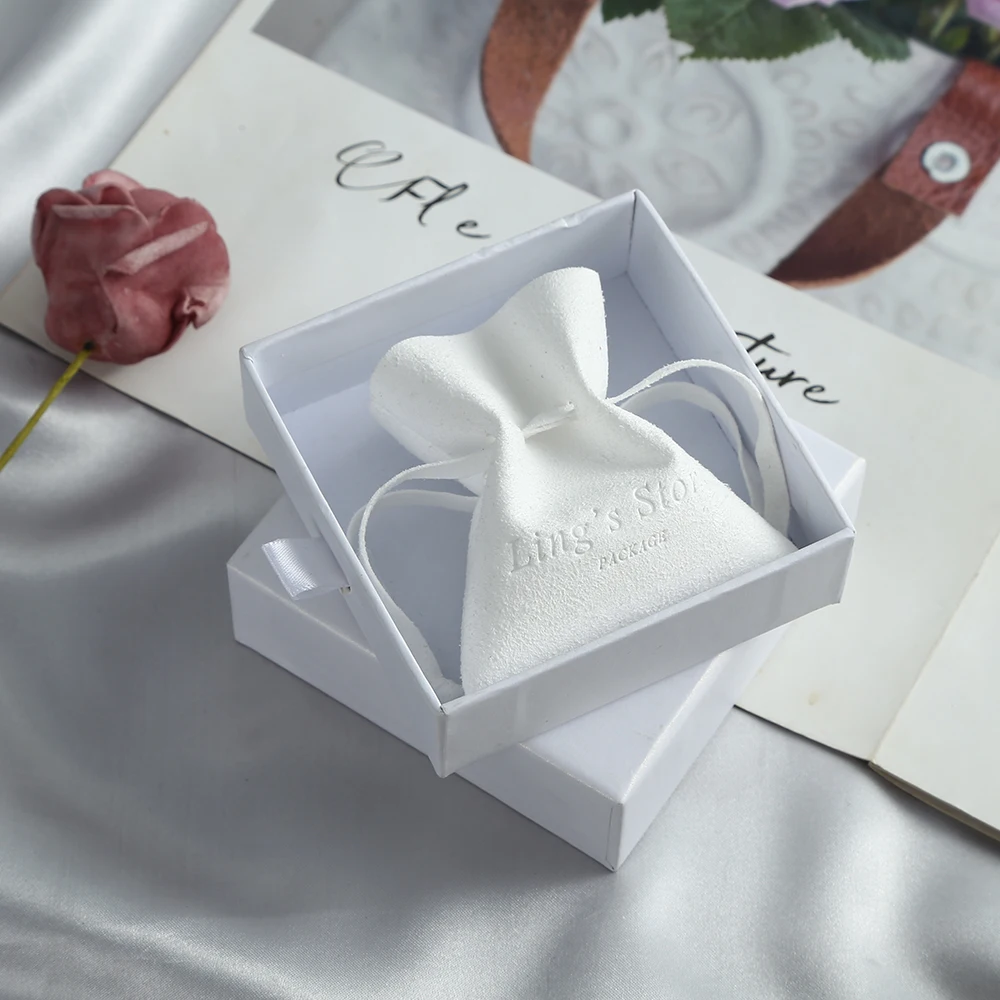 100pcs Personalized Logo Drawstring Gift White Pouch Custom Jewerly Packaging Pouches Chic Small Mircrofiber Envelope Bags