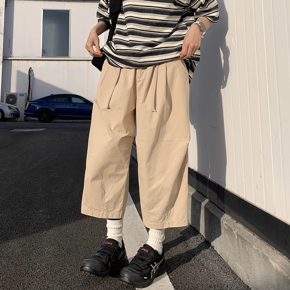 

Men's Summer Wide Leg Loose Casual Calf-length Cargo Pants Japanese Korean Streetwear Cityboy Trousers Women Harem Pant for Men