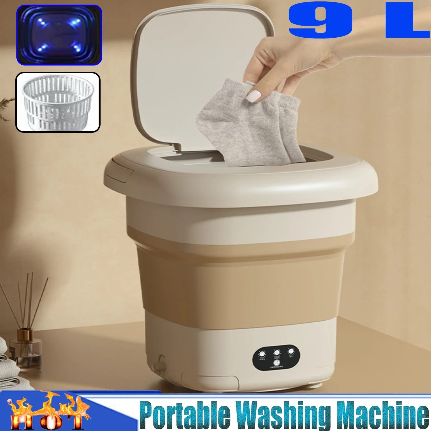 

Portable Washing Machine,Mini Washer 9L Capacity,Foldable Wash Machine Deep Cleaning for Underwear,Baby Clothes,Socks,Bra,Travel