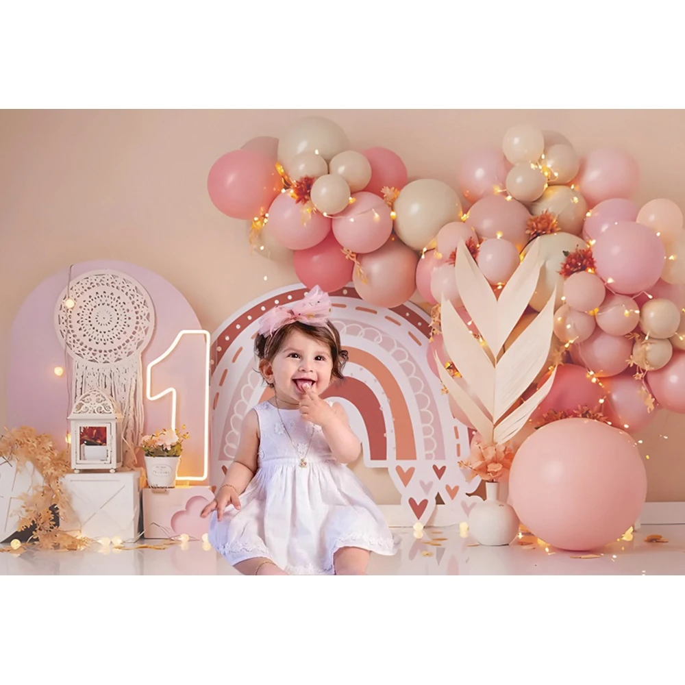 Photo Backdrop AI Balloon Baby 1st Birthday Backdrop Photography Newborn Shower Party Table Decor Baby Photo Photographic Cake Smash Background