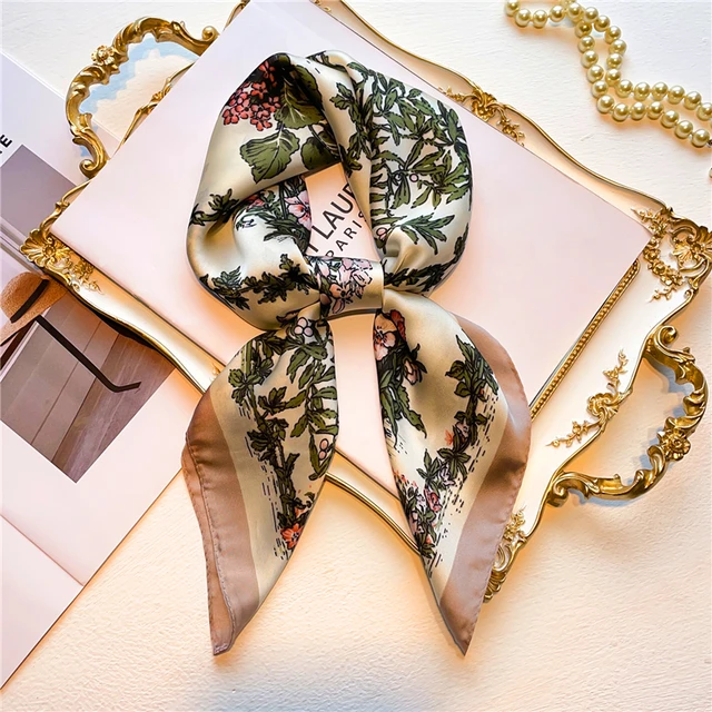 Silk Square Scarf Women Satin Bandana Print  Scarves Head Band Fashion Lady Hair Shawl and Wrap Female Neckerchief Hijab 2022 FJ568-1