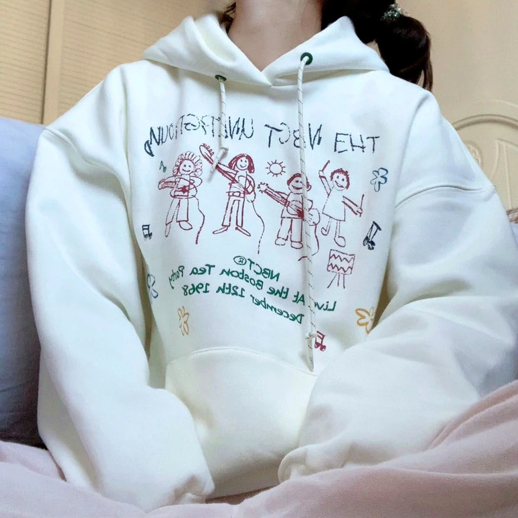 

Korean Stylish Hand-painted Funny Anime Hoodie Women Girls Kawaii Clothes Oversized Sweatshirt Hip Hop Streetwear Y2K Grunge Top