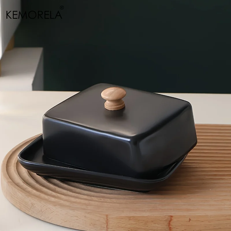 KEMORELA Ceramic Butter Dish Lid Rectangular Sealable Cheese Storage Box