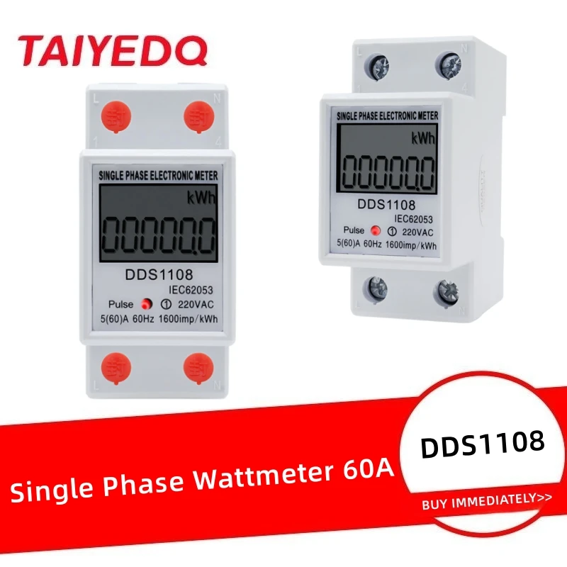 Dds1108 60A Guida Din Monofase Display Digitale Lcd A Due Fili Consumo Energetico Contatore Elettrico Kwh Ac 230V 50Hz