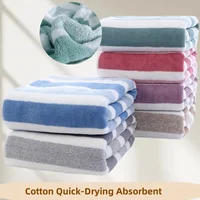 Soft Striped Bath Towel Set - Quick-Drying Absorbent Microfiber Face & Hand Towels for Bathroom, Home Spa - 70x140cm & 35x75cm 1