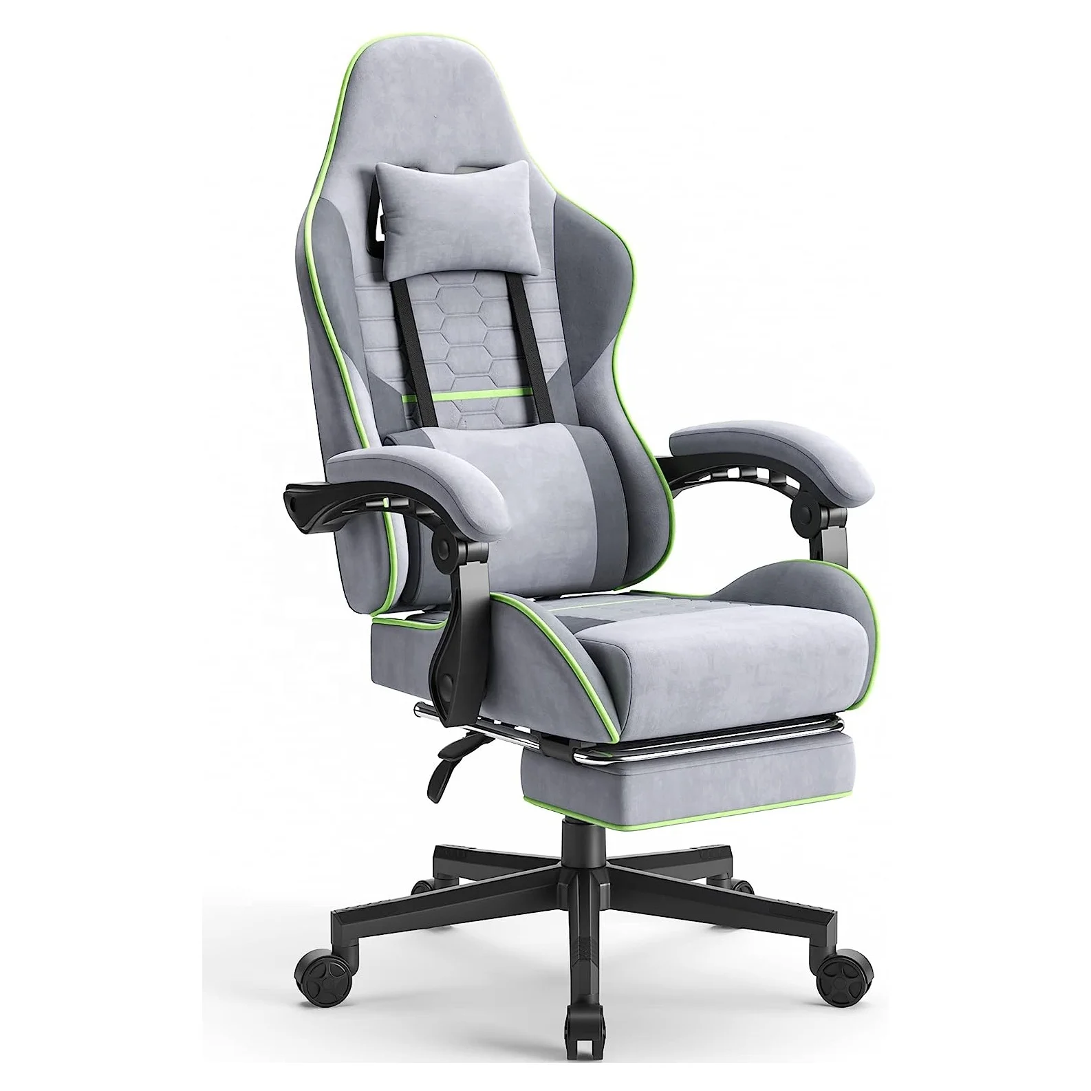 

Массажное игровое кресло с подставкой для ног, эргономичные гоночные игровые стулья, вращающиеся офисные стулья с подставкой для ног, Дизайн Green Line, серый цвет
