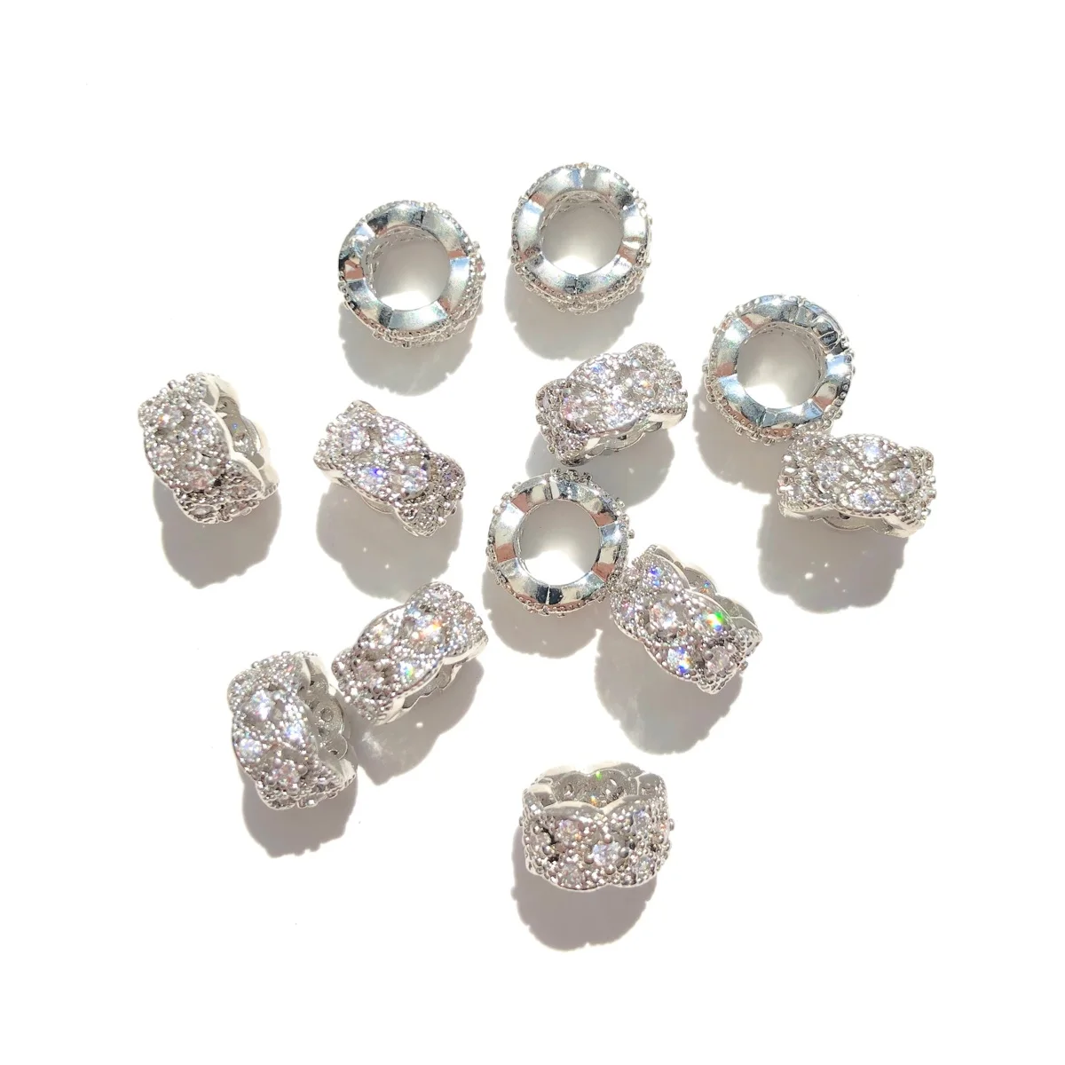 20pcs 8mm Cubic Zirconia Hollow Wheel Rondelle Spacers Beads for Bracelet Necklaces Earring Waist Jewelry Findings Wholesale