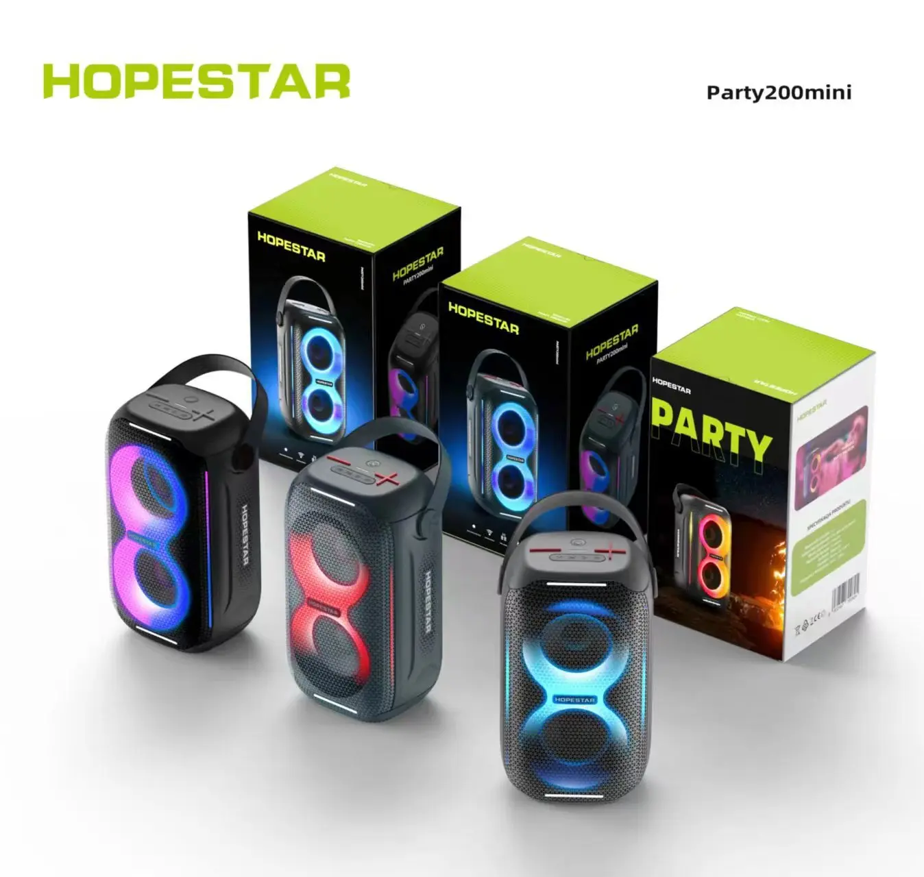 HOPESTAR Party200mini Portable Bluetooth Speaker Outdoor Waterproof RMG Light TWS Subwoofer with Dual Speakers TF Card Sound Box