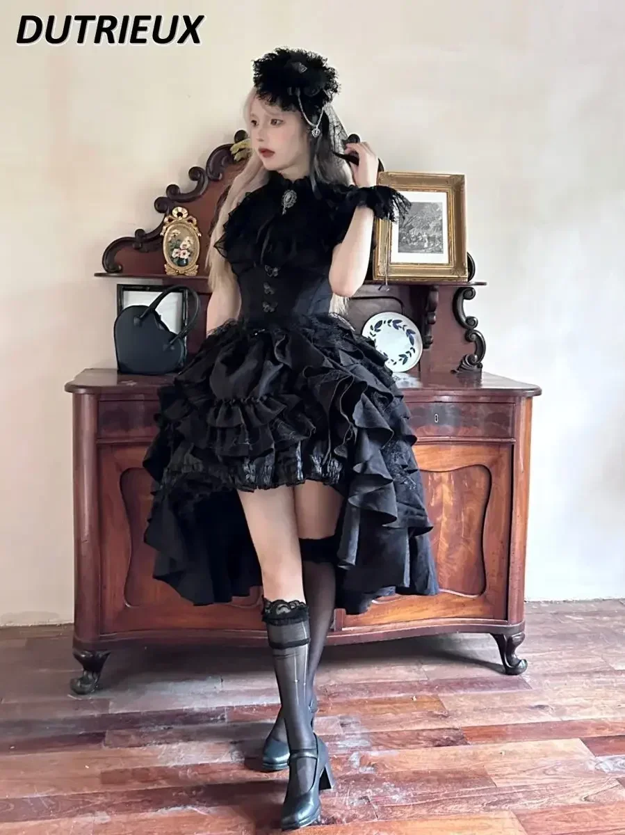 Japanese Dark Gothic Style Lolita High Waist Skirt Spring and Autumn New Sweet and Cute Girls Versatile Solid Color Puffy Skirts 5