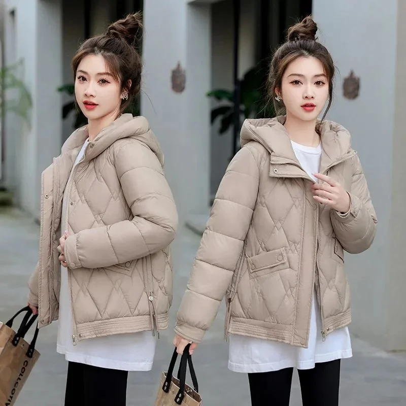 

Down Coat Rhombic Outerwear Short Cotton-Padded Jacket Women's Parkas Autumn Winter 2023 New Korean Design Sense Female Overcoat