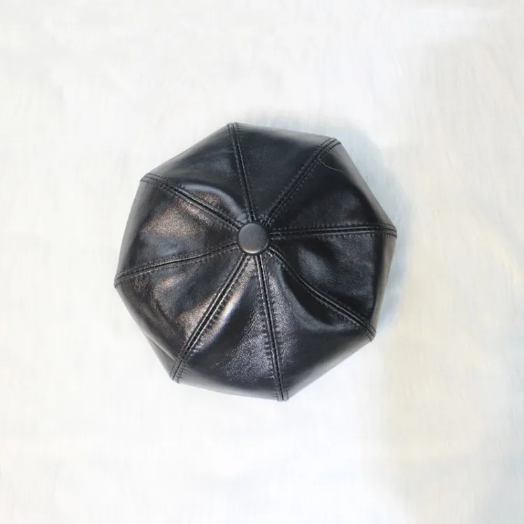 Hot Sale Women Spring Autumn Real Sheepskin Berets Vintage British Windproof Soft Genuine Leather Octagonal Cap Casual Ladies_voghion.com