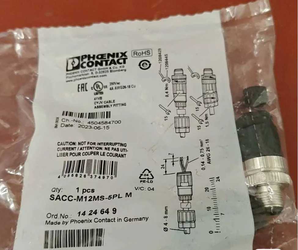 피닉스 컨택트 재고 오리지널 SACC-M12MS-5PL M 1424649 커넥터, SACC-M12FS-5PL M 1424652 5 위치 M12, 신제품