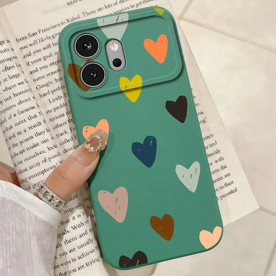 Multicolor Hearts Print Liquid Silicone Soft Shockproof Protective Phone Case