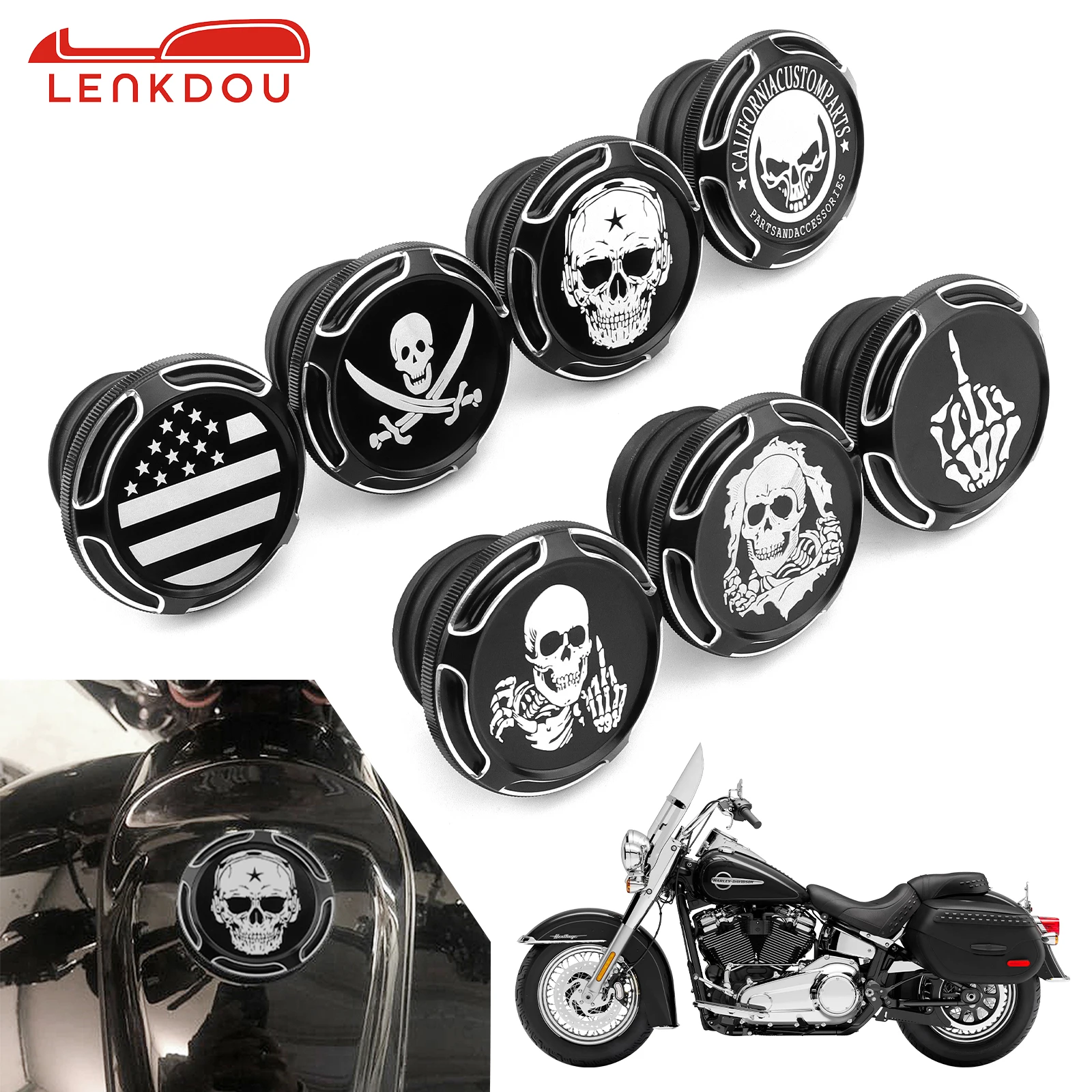 Motorcycle Skull Fuel Tank Cap Cover For Harley Touring Road