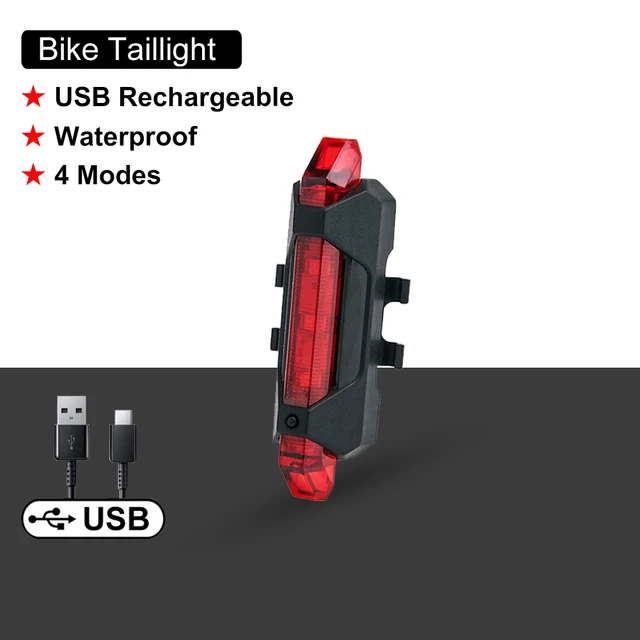 Rechargeable Bike Front Bicycle Lights Front Back Rear Taillight  MTB Road Bike Headlight Bicycle Accessories Ciclismo Фонарик Red Taillight