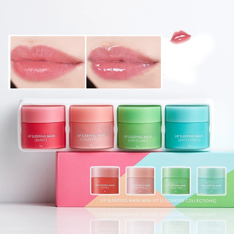 

4pcs Lip Blam Repair Mini Set New Korean Lip Sleeping Mask Scented Nutritious Moisturizing Remove Dead Skin Care Products