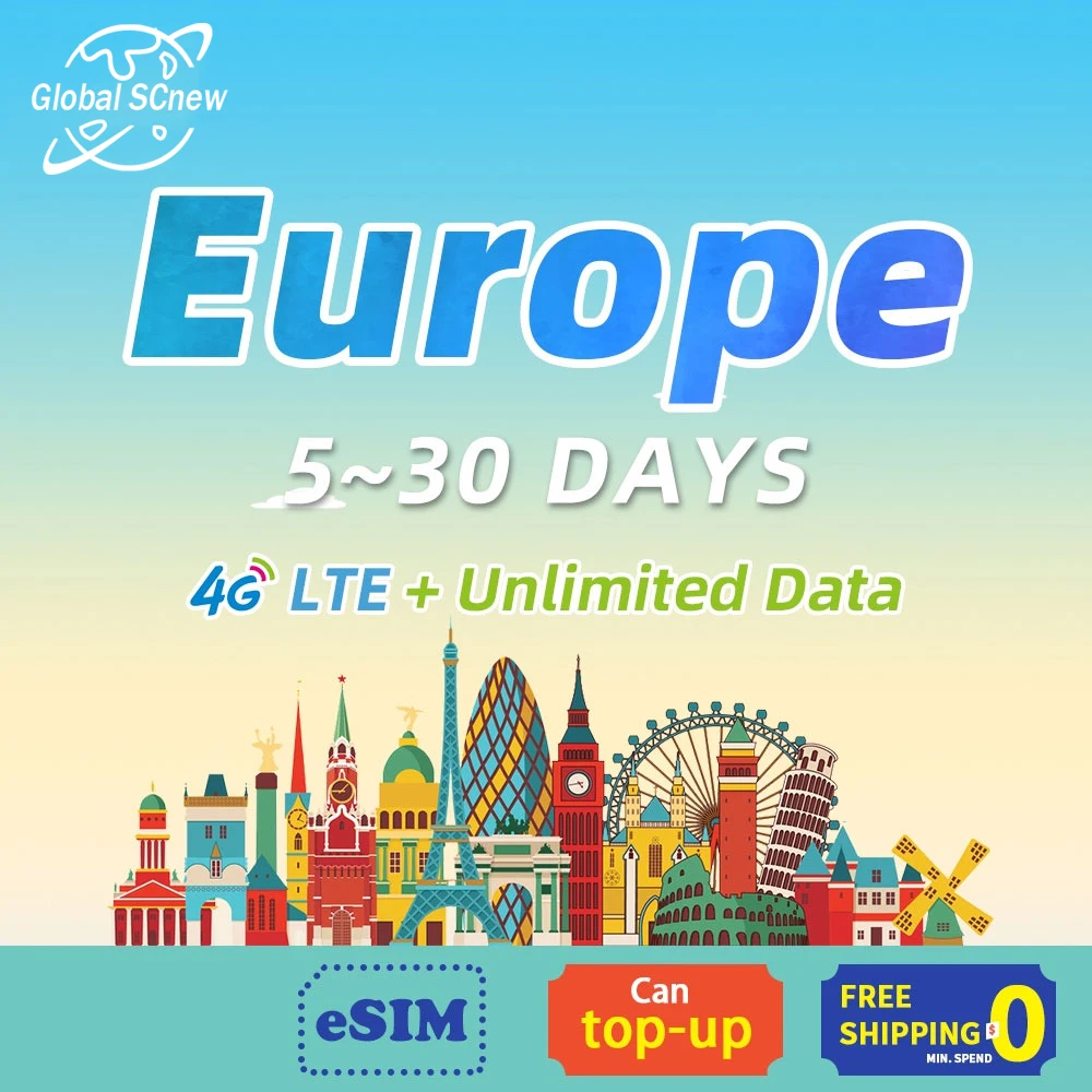 EuropeSIMCard4GLTEHighspeedDataUnlimitedData115daysSupport
