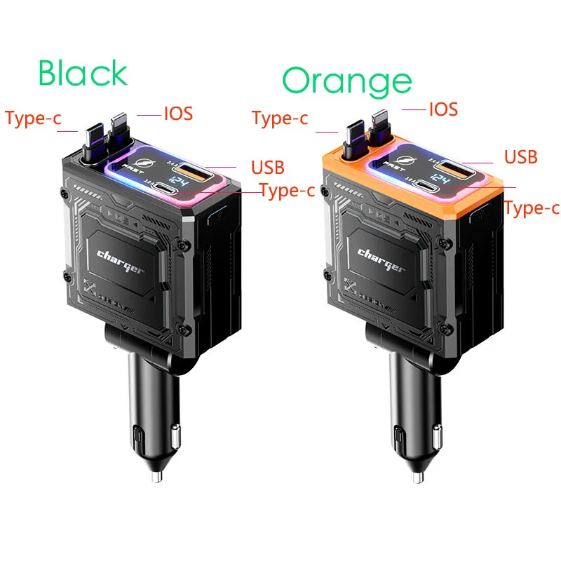 شاحن سيارة قابل للسحب 4 في 1 شحن سريع شاحن سيارة ق...